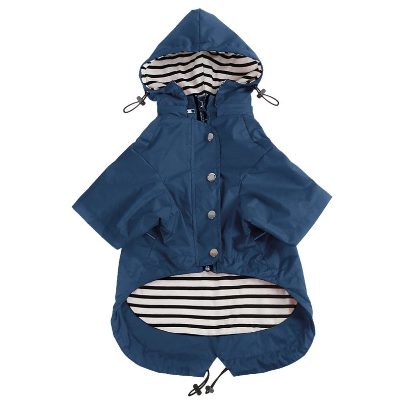 Morezi Dog Zip Up Raincoat with Reflective Buttons, Rain/Water Resistant, Adjustable Drawstring, Removable Hood, Raincoats with Legs 8lbs to 80lbs Available - Dark Blue - Medium - Image 1